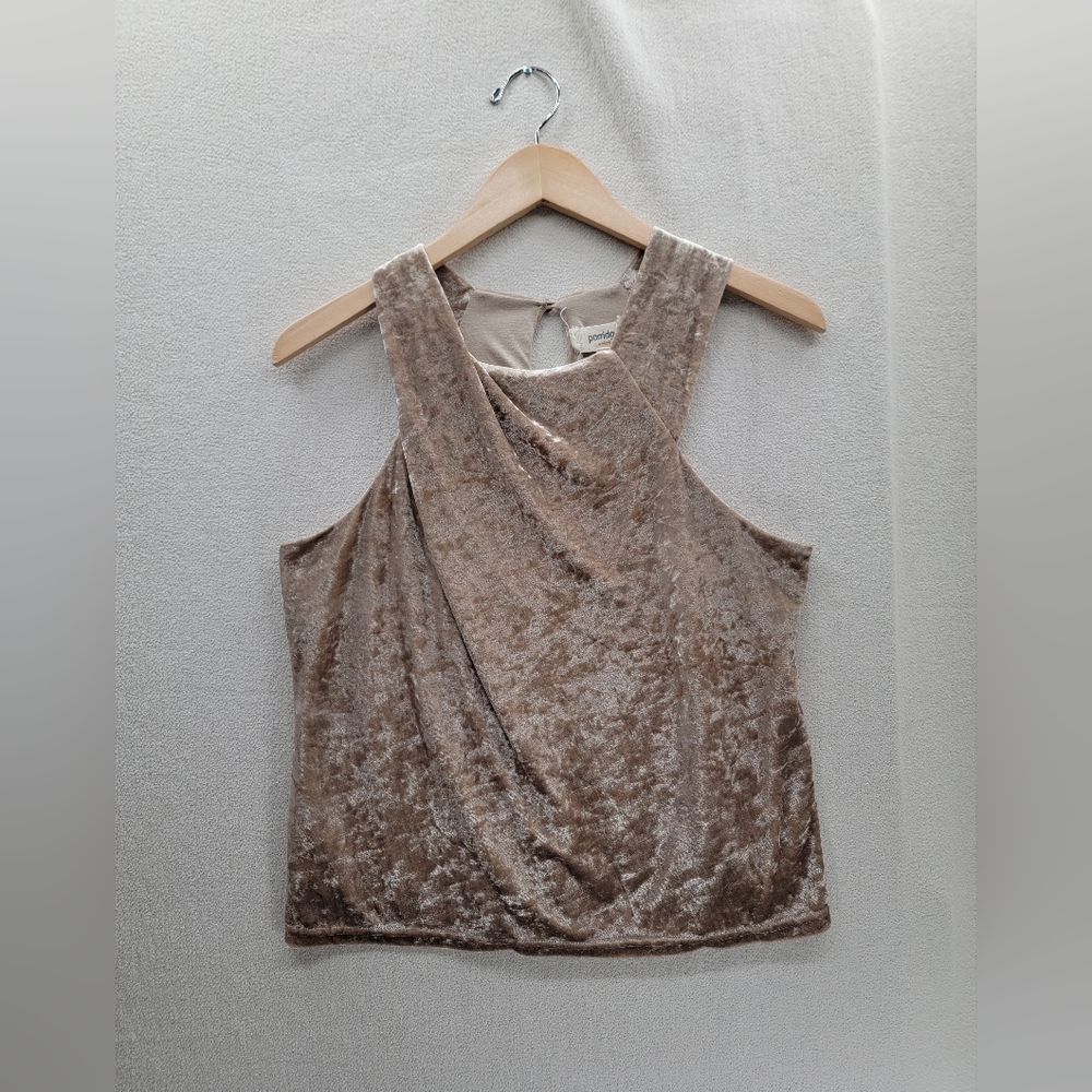 Porridge Anthropologie Velvet Tank Top Size-S Beige Keyhole Lined